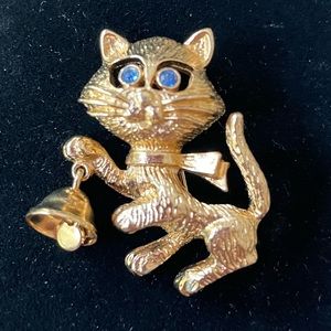 Vintage AVON Kitty Cat with Bell Blue Gemstone Pin